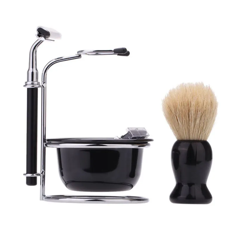 

Professional 4 In 1 Stainess Steel Razor Set Men Beard Razor Shaving Brush Bowl Stand Holder+5 Blades  Wet Shaving Razor Set HS