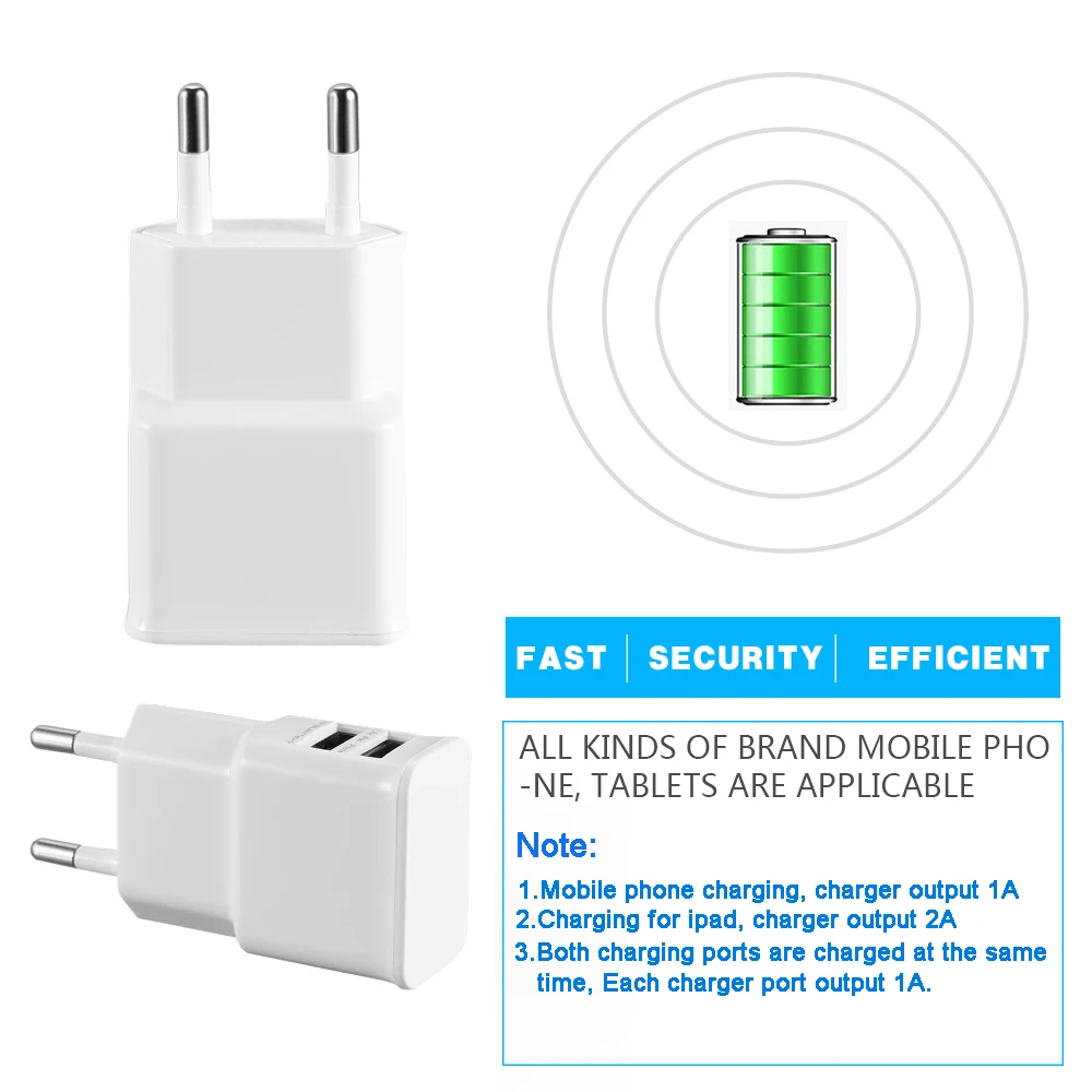 Robotsky, зарядное устройство для путешествий, 5 В, 2 А, два порта, USB, AC, настенное зарядное устройство, адаптер, ЕС, США, вилка для iPhone, samsung, смартфонов, планшетов, ПК