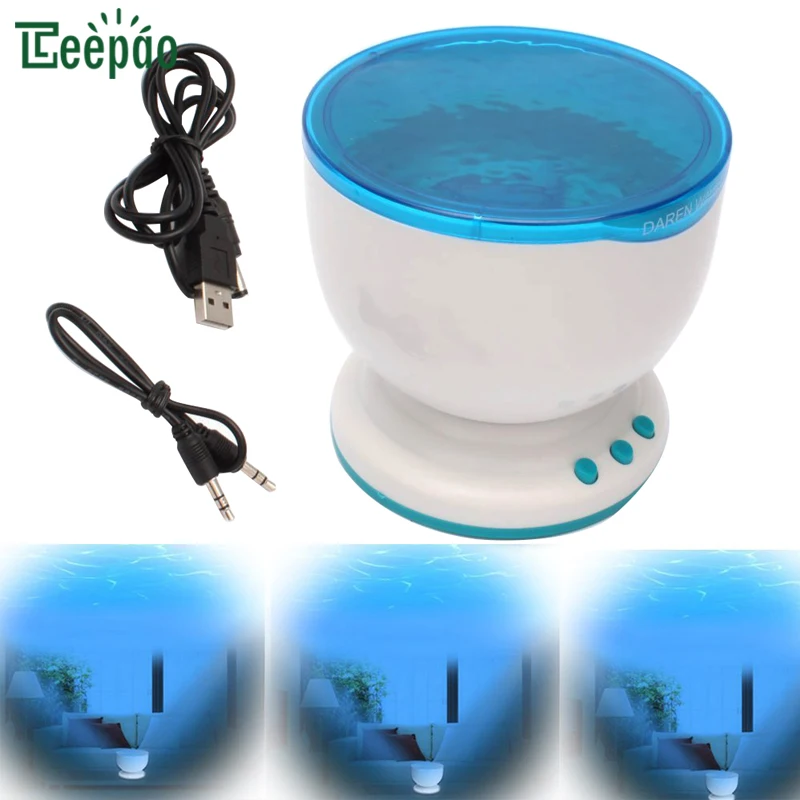 

Ocean Wave Night Light Projector and Music Player for Kids USB & Battery Operated Blue Soothering LED Night Lamp for Children
