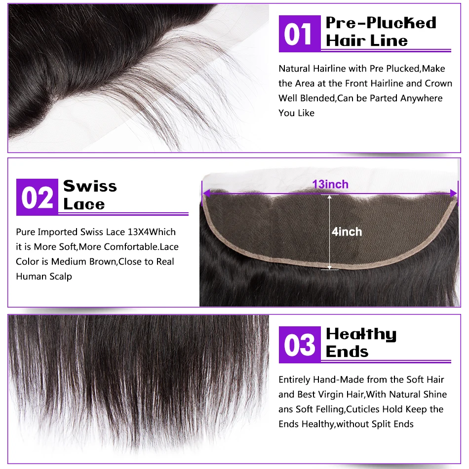 Современный показ 3 пучка перуанских прямых волос предварительно сорвал кружева фронтальное Закрытие с пучками человеческих волос переплетение не Реми наращивание