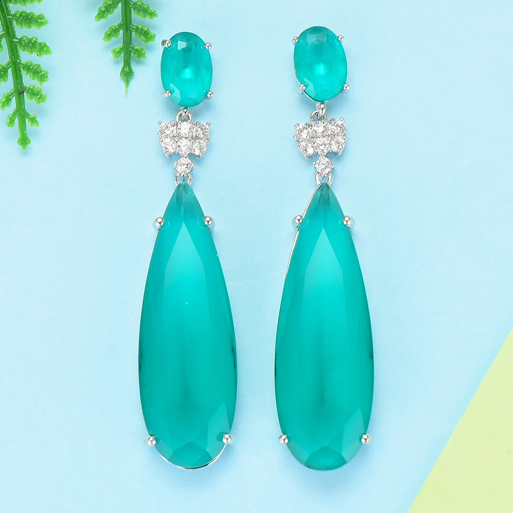 

GODKI 2019 Trendy Sea Blue Charms Dangle Drop Earrings For Women Elegant korean Dubai Gold Flower Drop Earrings Jewelry Earrings