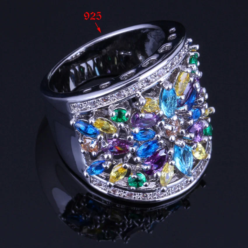 Выдающийся огромный Multigem многоцветный желтый кубический цирконий кольцо из стерлингового серебра 925 для женщин V0159