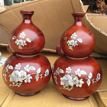 

Direct-selling high-quality hand-carved mahogany inlaid shell flower gourd solid wood multi-style gourd household decorations