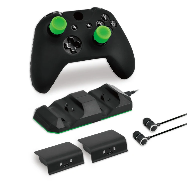 

Game Kit Silicone Case Thumbstick Cover Battery Pack Stereo Headphones Dual Charging Dock For Xbox One S
