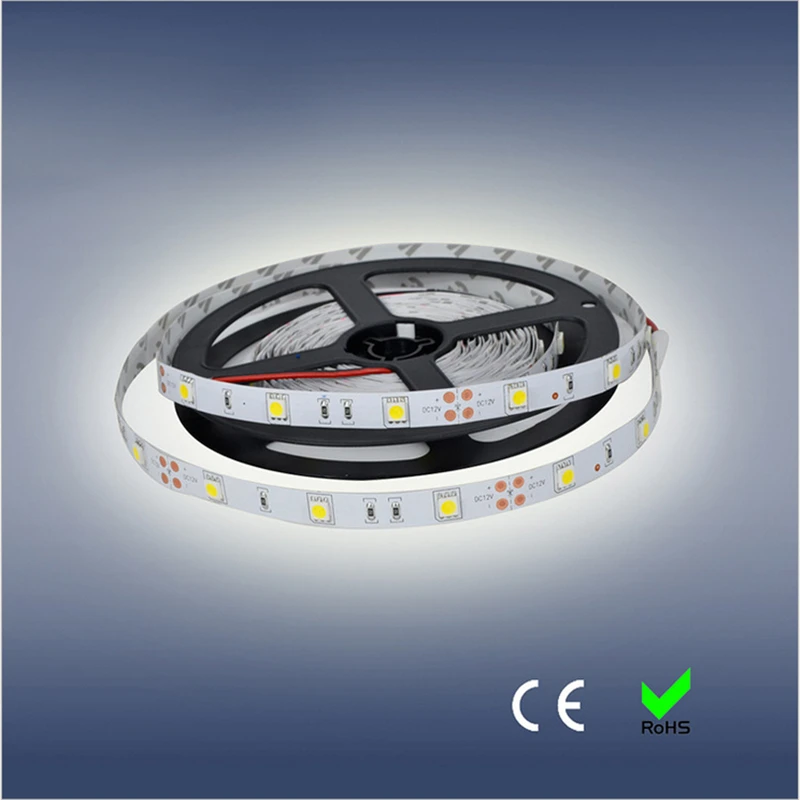 buy 5m roll Free shipping LED strip SMD5050 LED softstrip 60led 12W M,12V DC White Warm white High Brightness IP20
