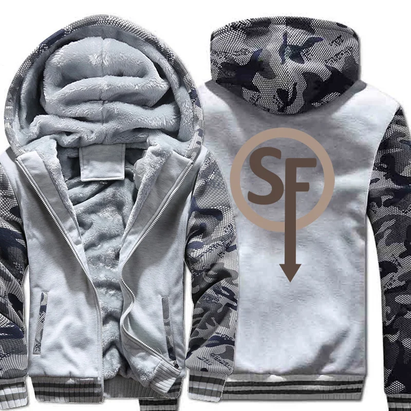 

Sally Face Men Sweatshirts Winter Warm Zipper Jackets Poleron Hombre Casual Man Loose Thick Hoodies Camouflage sleeve Male Tops