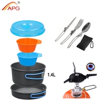 APG Outdoor Pots Pans Set Mini Gas Stove Camping Cookware Hiking Tableware With Foldable Spoon Fork Knife