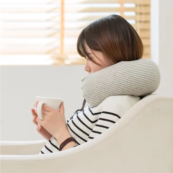 

2018 New Stripe Printed U-shaped Pillow Travel Neck Pillow Filling Microbead Foam Particle For Airplane Office Siesta