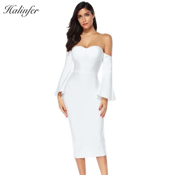 

Halinfer 2018 New summer women dress sexy bodycon strapless bandage dress elegant celebrity party white pink dresses vestidos