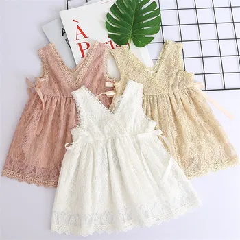 

Roimyal Wholesale waistcoat dress New style girl summer lace children mesh sleeveless kids dress toddler Free Shipping