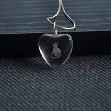 Cute Cat Pussy Animal Transparent Heart Love Glass Pendant 925 Sterling Silver Snake Chain Necklace Women Choker Boho Fashion bamoer fashion genuine 925 sterling silver cute pet pussy cat chain pendant necklace for women sterling silver jewelry scn232