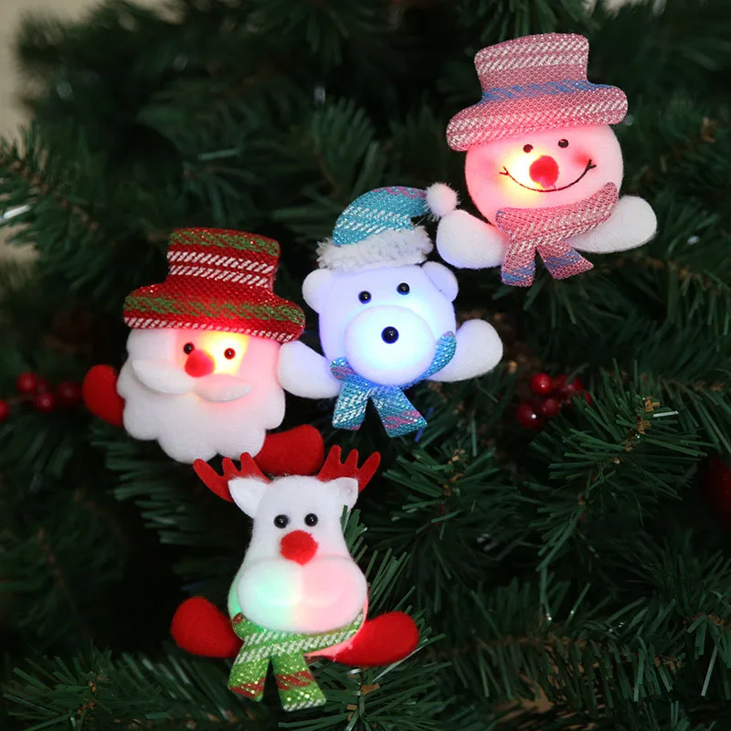 

1pc Santa Claus Snowman Bear Elk Brooch With Light Xmas Tree Ornaments Glow in Dark Christmas Decorations For Home New Year Gift