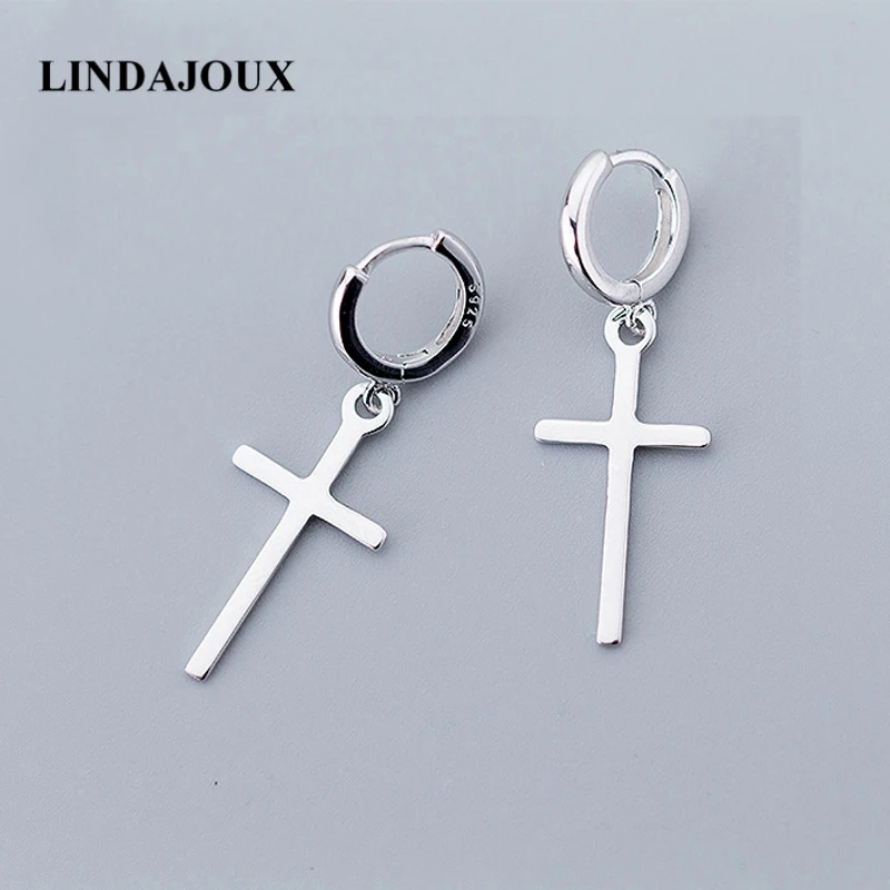 

925 Sterling Silver Cute Cross Charm Drop Earrings For Women S925 Silver Long Dangling Earring