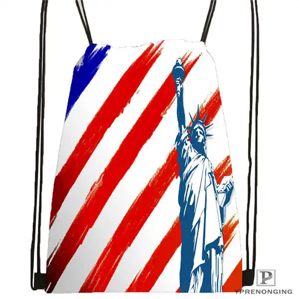 Custom Statue Of Liberty us flag Drawstring Backpack Bag Cute Daypack Kids Satchel Black Back 31x40cm