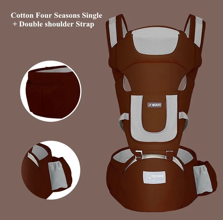 Эргономичный рюкзак-кенгуру для младенцев и детей, сумка-кенгуру с передним бортом, сумка-слинг для детей 0-36 м - Color: Brown Four seasons