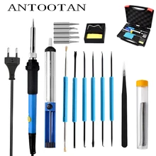Паяльник набор 60 Вт 220 В ЕС терморегулятор паяльная станция сварочный насос железный наконечник припой проволока ящик для инструментов