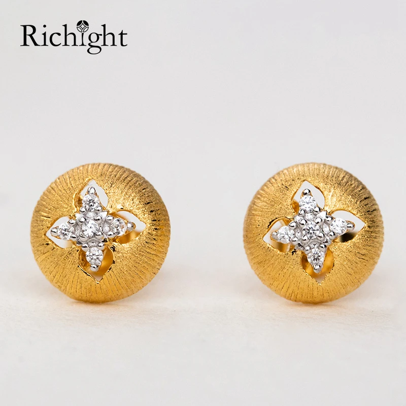 

Italian Craft Vintage Royal Court Jewelry S925 Silver Gold Brushed Round Earrings for Women Fashion Zircon Flower Stud Earrings