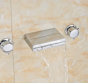 

Chrome Waterfall Wide Spout Bathroom Basin Faucet Dual Handles 3 Holes Mixer Tap