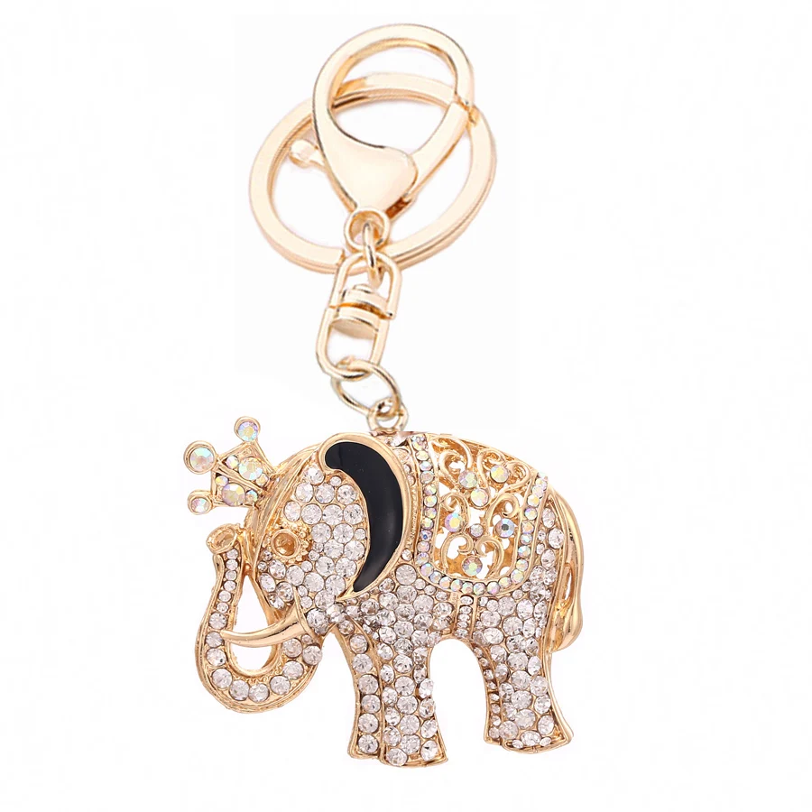 Creative Crystal Crown Elephant Key Chain Ring Holder For Women Bag