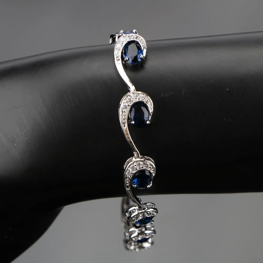Роскошные темно-синие браслеты из серебра 925 пробы с кубическим цирконием для женщин, ювелирные изделия из стерлингового серебра длиной 18 см, подарочная коробка