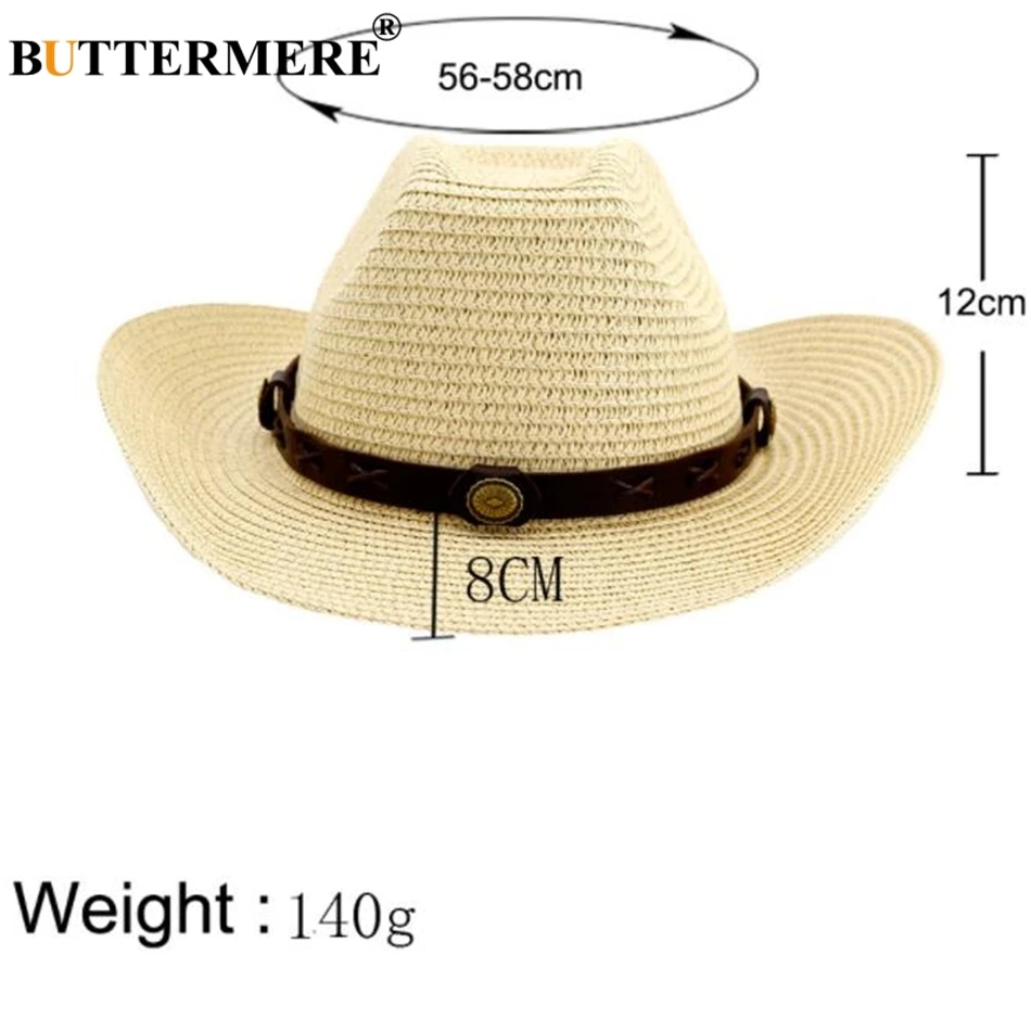 BUTTERMERE Hat Cowboy Mens Panama Hat Summer Beach Straw Hat Black Women Casual Hat New Arrival Cowboy Cap