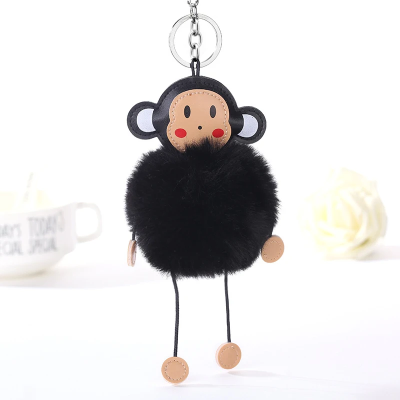 

2017 Creative Fur PomPom Keychain Monkey Key Chain Pompom Fur Key Holder Cover Women Bag Charm Pendant Accessorie Christmas Gift