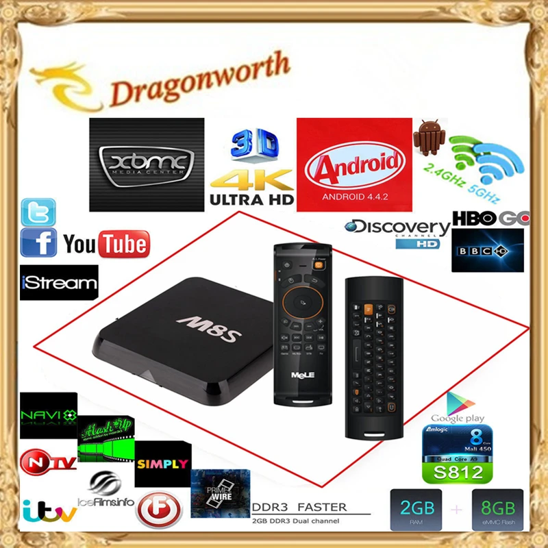 20 шт. бесплатная доставка M8S S812 чип AP6330 4 К 2 г / 8 XBMC двухдиапазонный wi-fi андроид 4.4