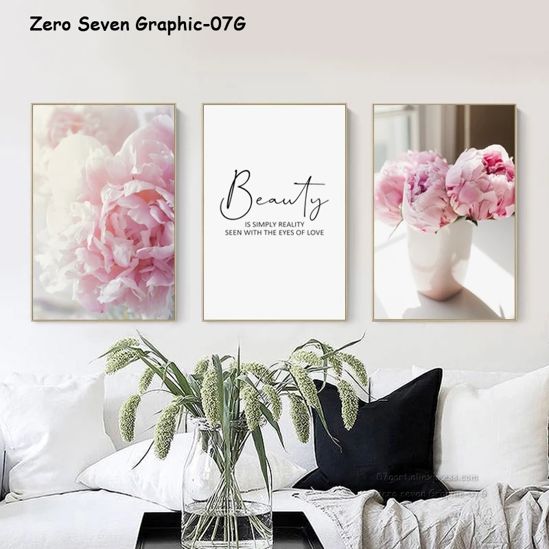 

Canvas Painting Nordic Decor Elegant Peony Flower Phrase Poster And Print Wall Art Picture For Living Room Home Decoration