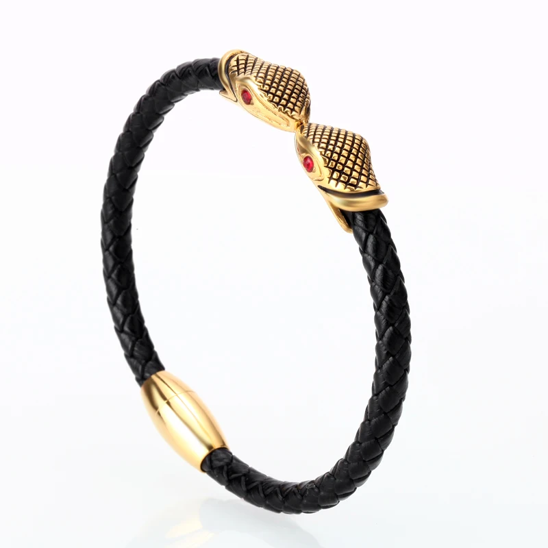

snake Bracelet/men/Leather/Stainless steel/Gold/viking/Bracelets & bangles fashion pulsera hombre Bangles mens bracelets 2018