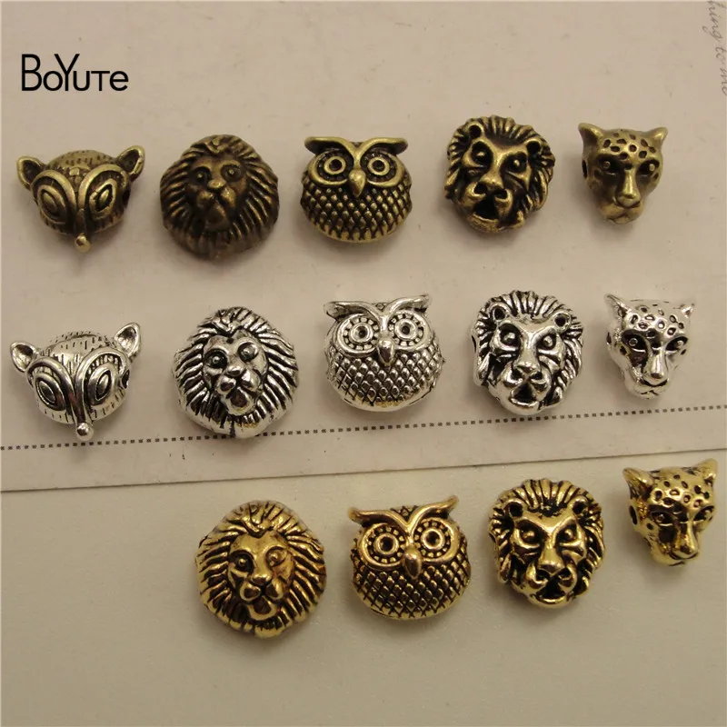 BoYuTe (100 PiecesLot) Metal Alloy Animal Fox Lion Owl Leopard Head Beads for Bracelet Jewelry Making (5)