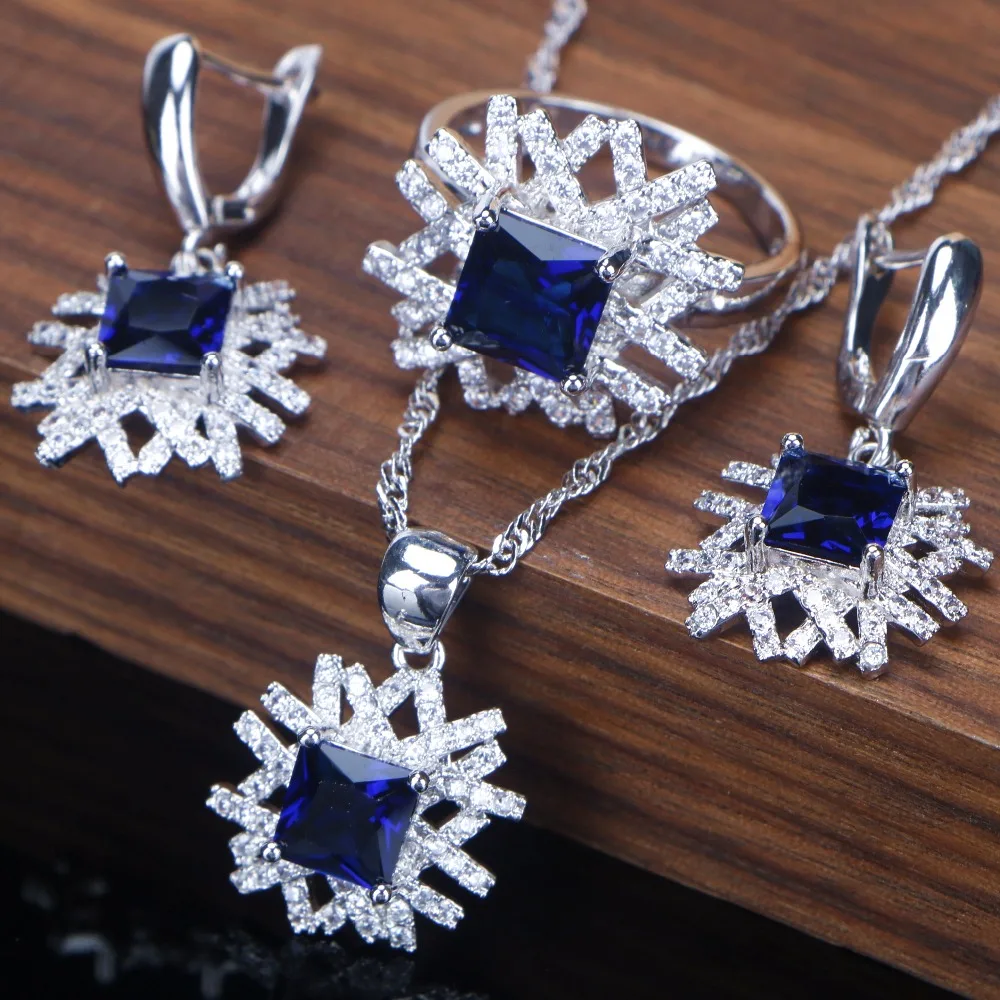 

Bridal Jewelry Sets Luxury Costume 925 Sterling Silver Jewelry Rhinestone Earrings For Women Ring Pendant Necklace Set Wedding