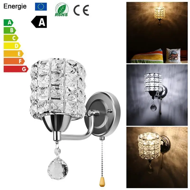 Современный стиль, настенный светильник, цилиндрический кристалл, настенный светильник, держатель с подвеской и выключателем, AC 85-250V E14 розетка(без лампы в комплекте