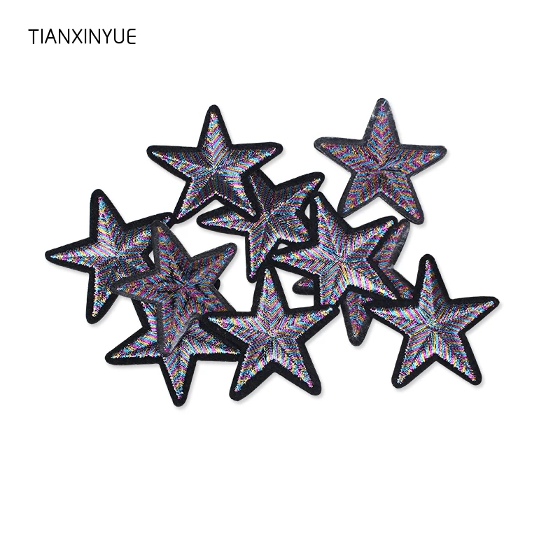 

TIANXINYUE 10pcs multicolor Star Embroidered Iron On Badges Patches For Clothing Cartoon Motif Applique Sticker For Clothes