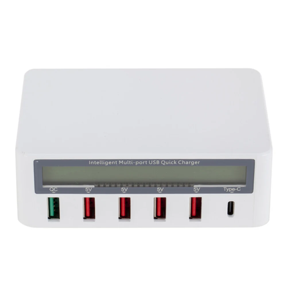 

Multi-port USB charger smart LCD digital display mobile phone QC3.0 fast charge automatic identification TYPE-C fast charge with