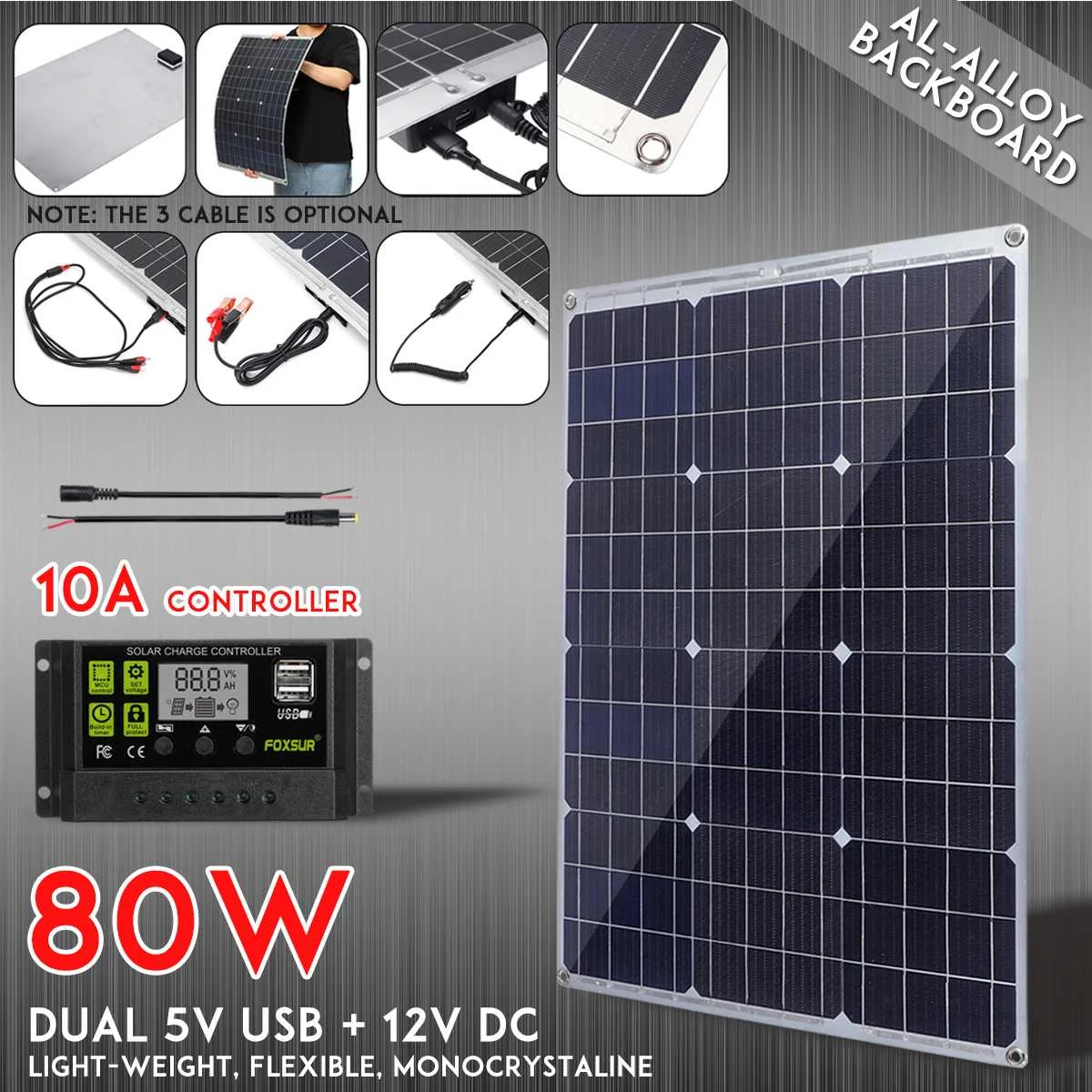 

80W Durable Solar Panel Panels Double USB interface12V/5V Solar Cells Cell Module for Car Yacht Led Light Boat Outdoor Charger