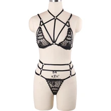 Связывание Полный сексуальное тело комплект поводков для женщин; Большие размеры портупея с кружевом Черный Грудь Готический бюстгальтер эротические рейв Танцевальные чулки одежда для косплея