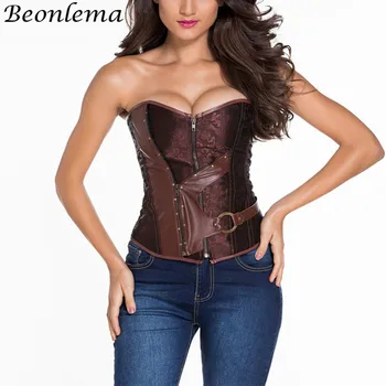 

BEONLEMA Black Bustier Sexy Steampunk Corset Back Tight Lacing Up Gothic Clothes Femme Ropa Interior Plus Size XXXXXXL Brown Top
