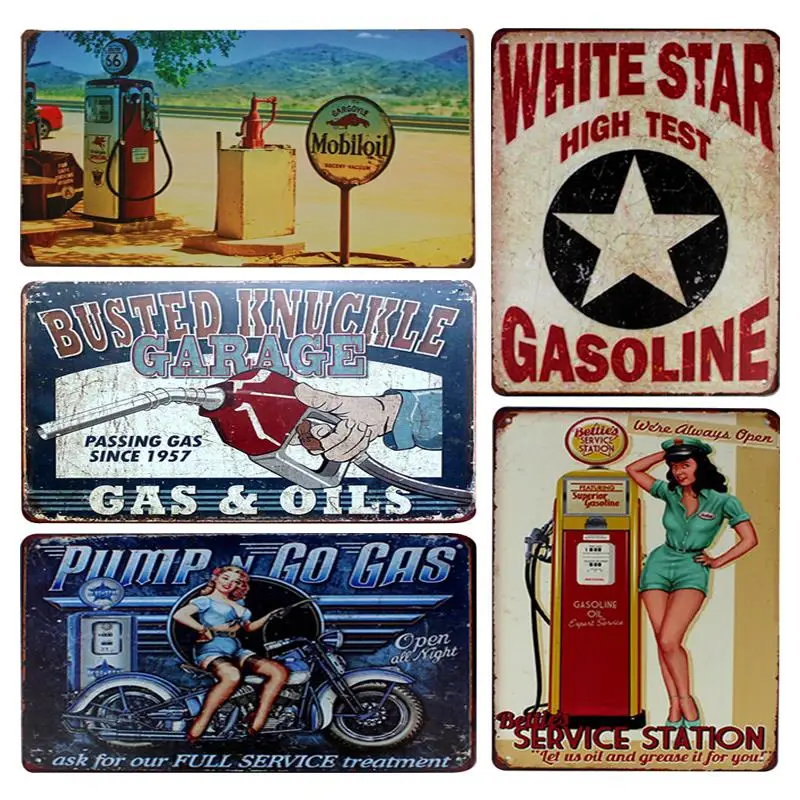 Gas Station Tin Sign Wall Decor Metal Sign Bar Pub Vintage Decor Tin