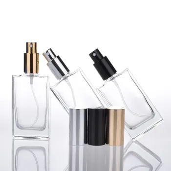 

2019 New 100pcs 50ml Square Glass Perfume Bottle Empty Parfum Clear Spray Packaging Refillable Bottles Atomizer