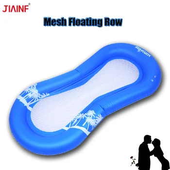 

JIAINF 2018 Blue Mesh Inflatable Floating Row Flamingo swimming Pool float island party toys For Adults Water Float Pad