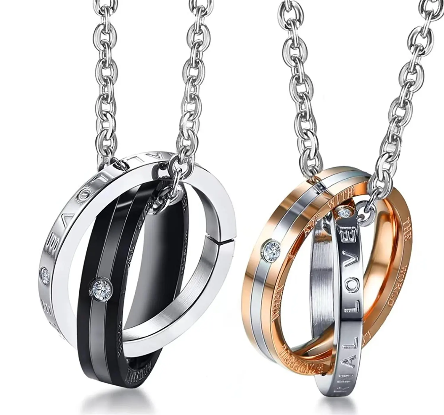 1 Pair Titanium Stainless Steel Eternal Love Circles Pendant Necklace For Him BF Her Gf Great Gifts | Украшения и аксессуары