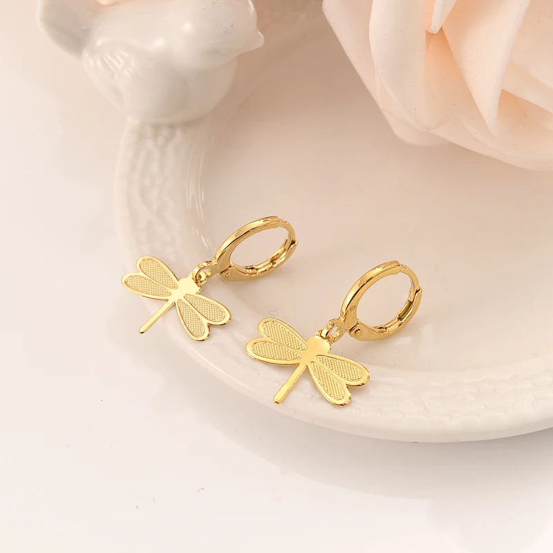 

Gold Africa Dubai dragonfly drop Earrings Women/Girl charms Jewelry for African/Arab wedding bridal kids childrenChristmas gift