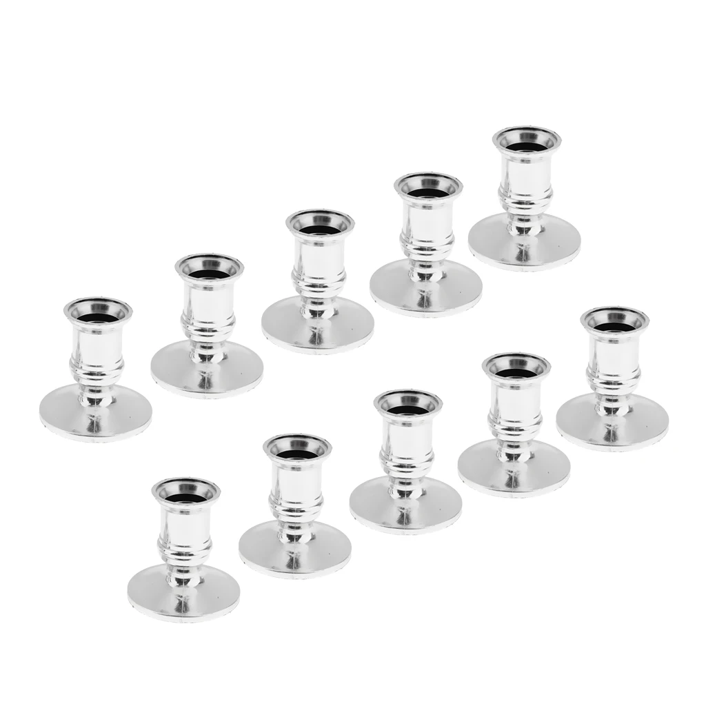 10-Pack Plastic Candlestick Holders Tapered Pillar Candle Base Holder Candle Stand, Silver