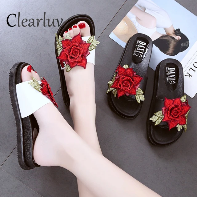

Flower slippers summer fashion brand new thick bottom non-slip soft bottom open toe round head casual wild women's shoes C0938