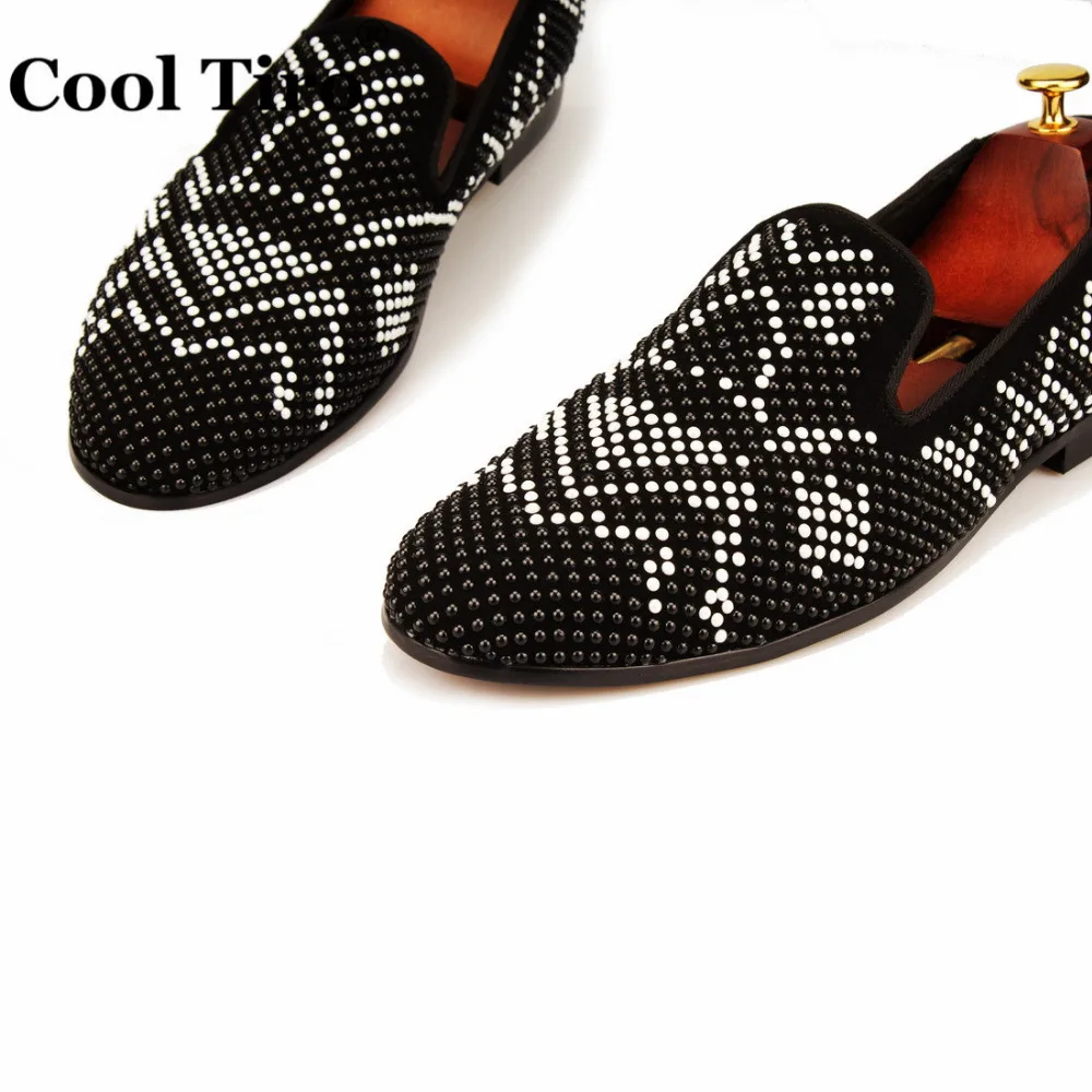 Strass Men Loafers Black Suede Slippers Dress Shoes Men's Flats (3)