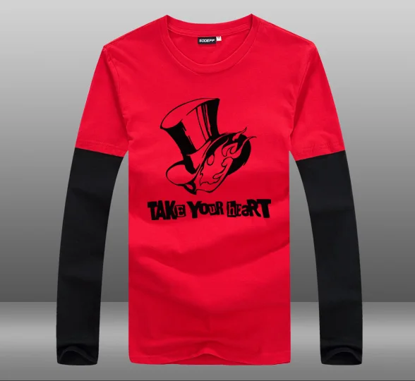 2016 Game Persona 5 Take Your Heart Cotton Long Sleeve O Neck Contrast Color T font