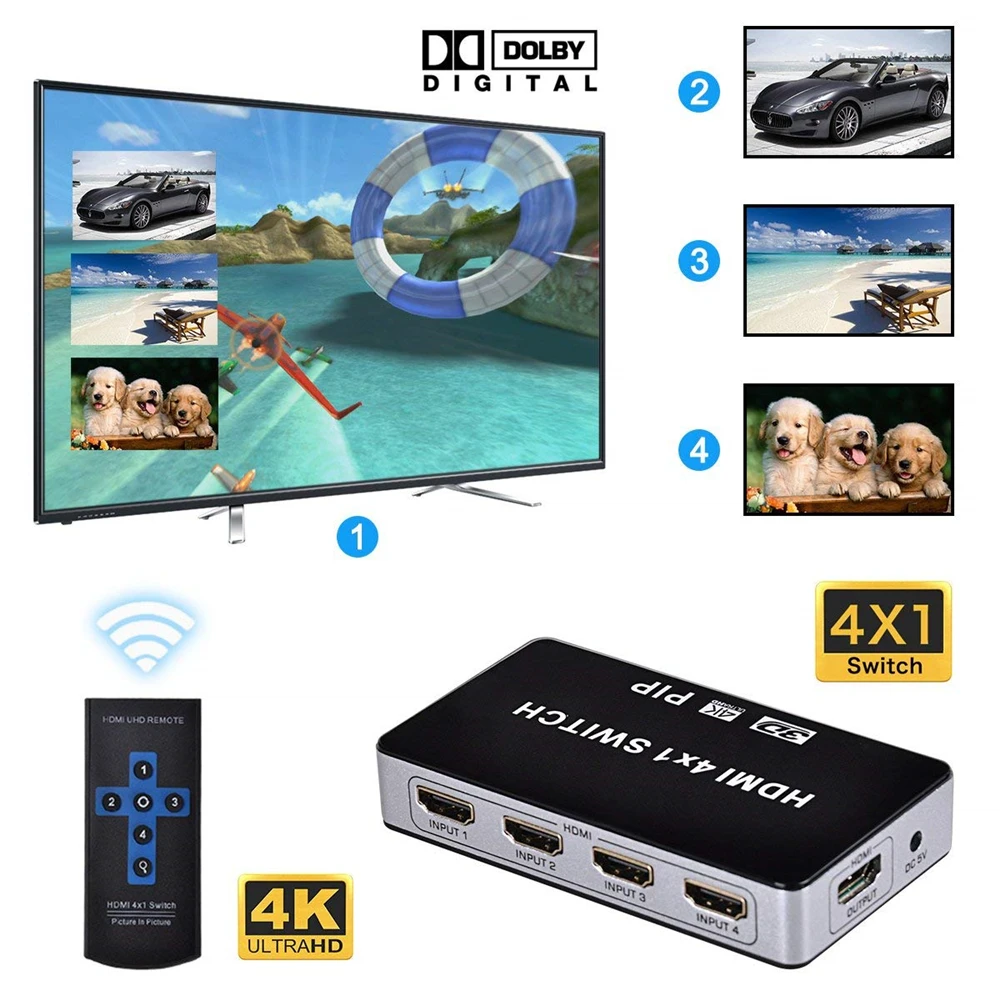 ZY-HS14B 4K HDMI переключатель PIP 4x1 HDMI PIP переключатель с ИК-пультом и автоматическим управлением 4 порта Переключатель HDMI PIP для PS4 Apple tv