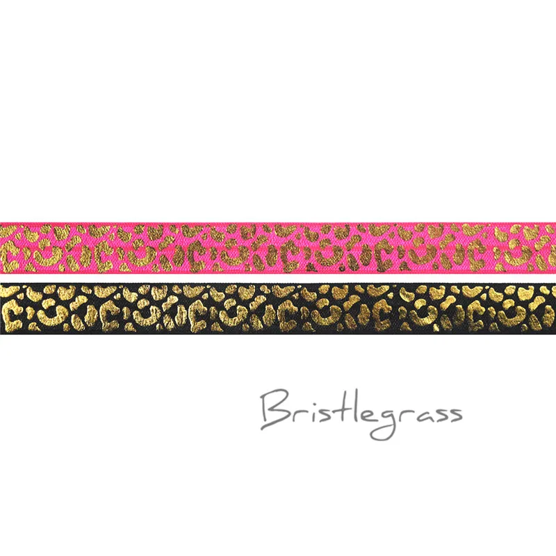 

BRISTLEGRASS 5 Yard 5/8" 1.5cm Gold Leopard Foil Print FOE Foldover Elastic Spandex Band Kid Headband Tutu Dress DIY Sewing Trim