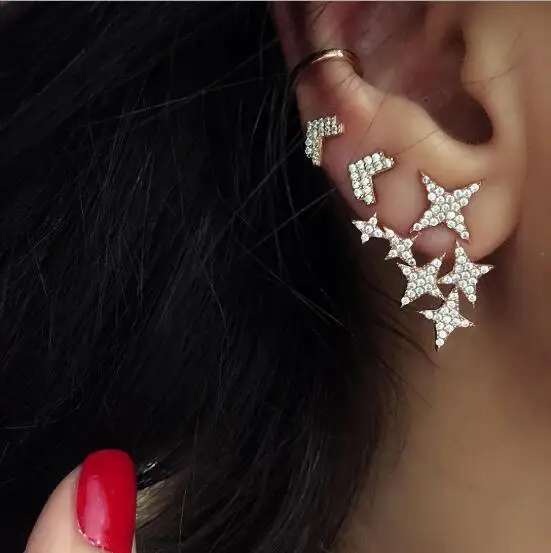 

Personality Distinctive 3pcs set Star Stud Earrings Trendy Women Rhinestone Brincos Earrings Bijoux Jewelry Gift E5343