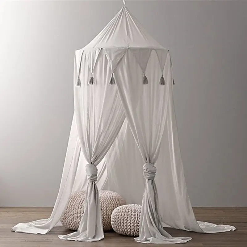 Детская кровать навес покрывало москитная сетка занавеска постельное белье круглая купольная палатка хлопок белье защита от насекомых - Цвет: Серый